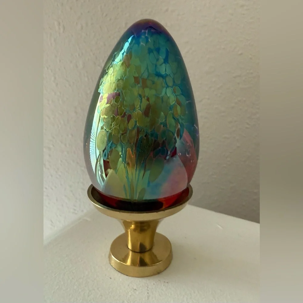 GES 95 Iridescent Egg | Glass Eye Studio | Art Paperweight Dated Signed